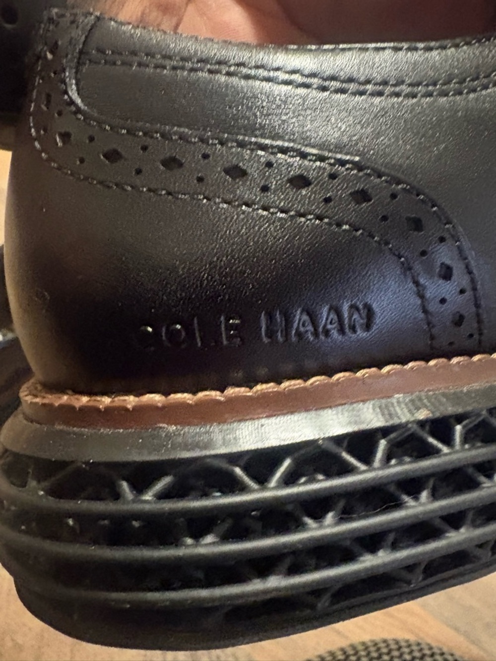 Cole Haan Black Leather Wingtip Derby with Brown Welt